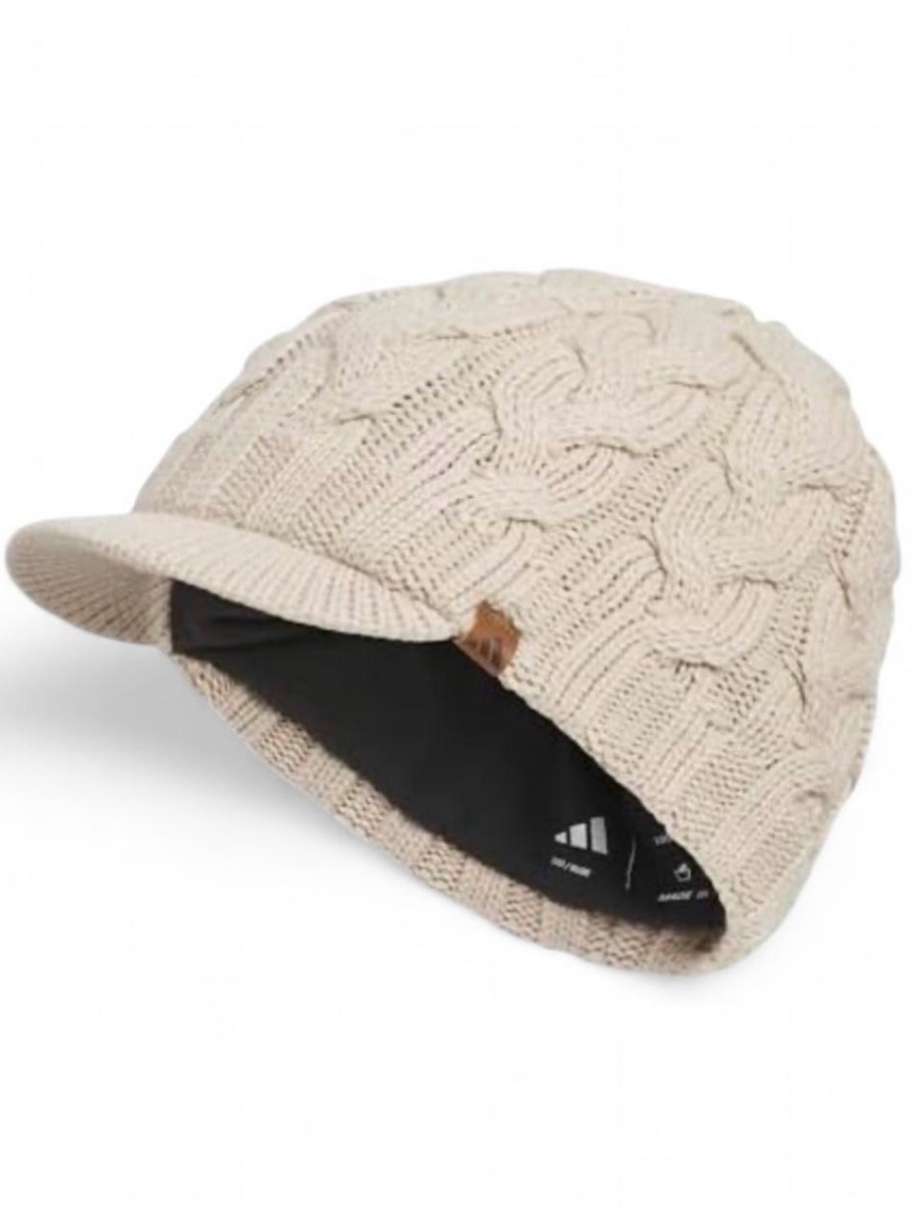 NWT Adidas Beige Cable Knit Brim Beanie Hat Woman's One Size Stretch